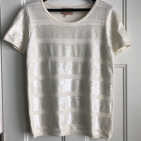 Skies Are Blue Tops - NWT Skies are Blue, sequin t-shirt ivory crew neck